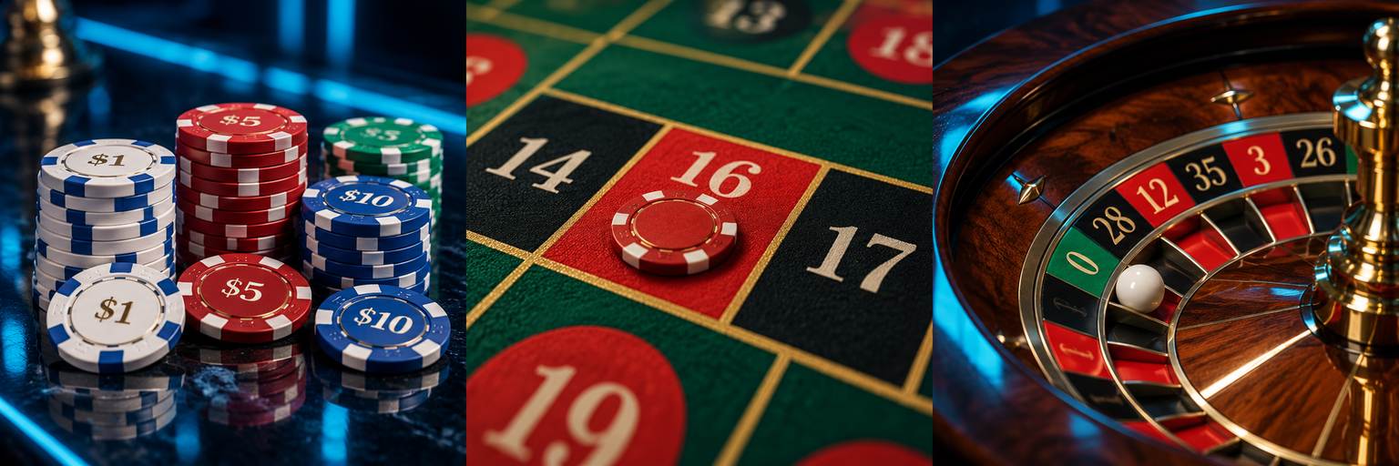 Roulette practice chips in different denominations